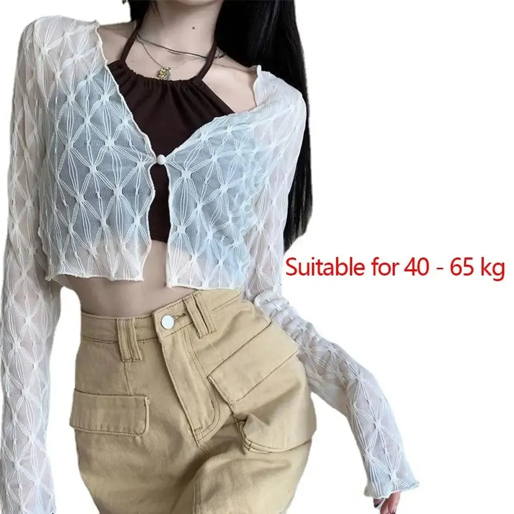 DIY Thin Sun-proof Cardigans New Slim Solid Color Camisoles Casual Long Sleeve Short Top Summer — image 7