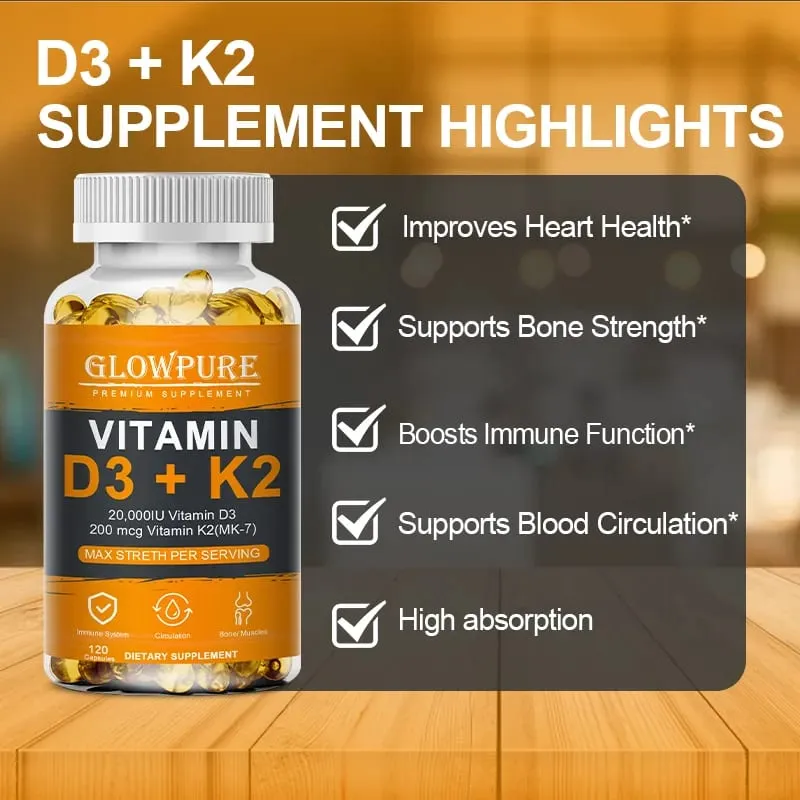 D3 K2 Vitamins Capsule for Bones Joint Calcium Absorption Cardiovascular Immune System Daily Health Supplement — image 6