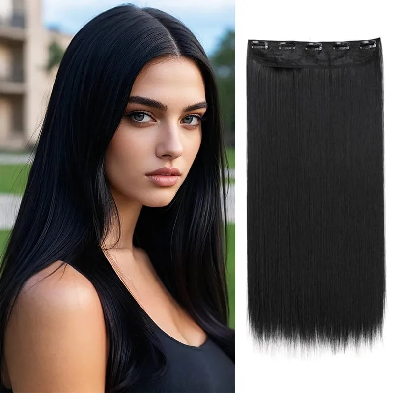 Synthetic 5-Clip One Piece Invisible Hair Extensions Long Straight 24Inch Heat Resistant Hairpiece for Women — image 2