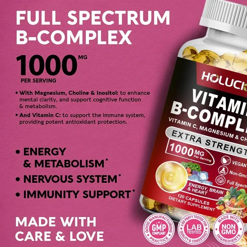 Vitamin B Complex Supplement - (B1 B2 B3 B5 B6 B7 B8 B9 B12 Folic Acid&Biotin) with Vitamin C Inositol - Energy Healthy