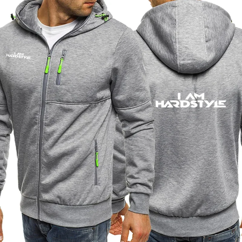 2024 Spring Autumn Men's I Am Hardstyle Logo Printed Cardigan Zipper High Street Long Sleeve Casual Sports Cotton Hooded Hoodies