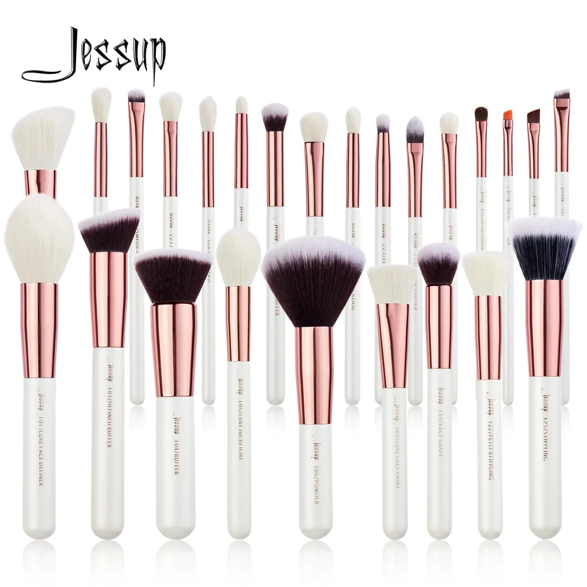 Jessup conjunto de pincéis de maquiagem profissional, 6-25 peças, pincel de maquiagem, base sintética natural, pó iluminador, branco pérola t215 — image 1