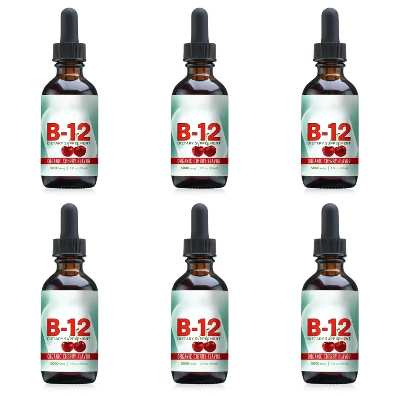 Vitamin B12 Methylcobalamin Liquid Drops 5000 mcg třešňová příchuť 2 fl oz 60 porcí Veganský denní doplněk bez cukru