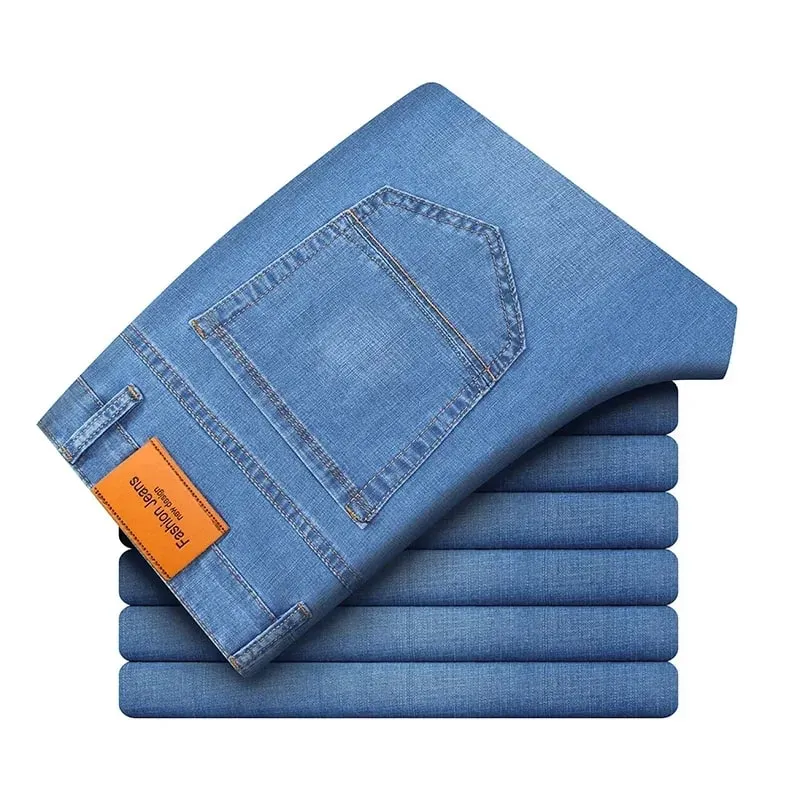 Man Pants Office Business Jeans Men Classic Blue Black Cotton Stretch Straight Denim Pants Male Brand Trousers — image 2