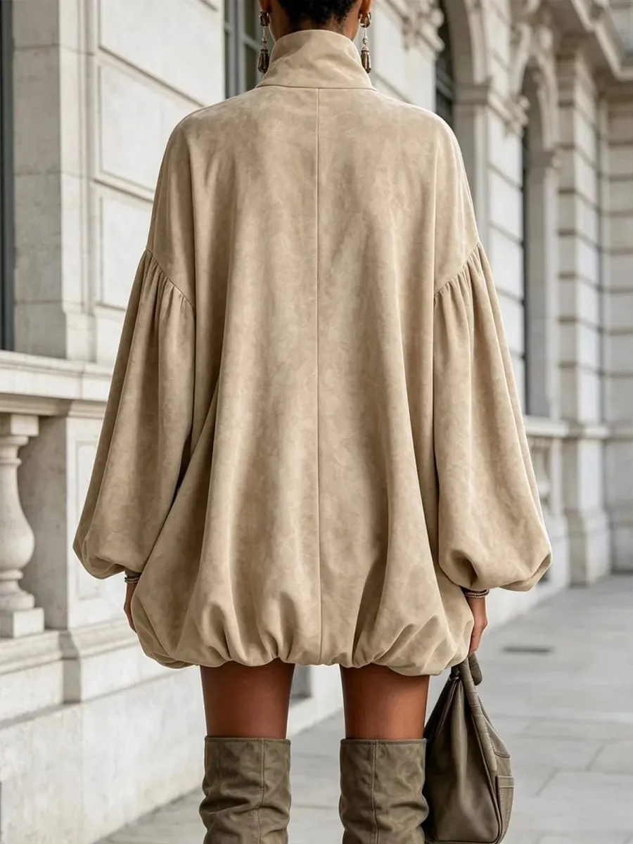 Őszi téli garbó nyakú mini ruha női elegáns lámpás, hosszú ujjú, bő, egyenes rövid ruha Alkalmi utcai ruhák — image 4