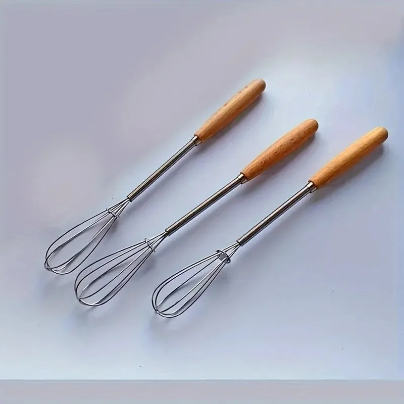 Whisk with Solid Wood Handle Kitchen Mini Stainless Steel Egg Beater Milk Whipper Whisk Wire for Blending Beating — image 9