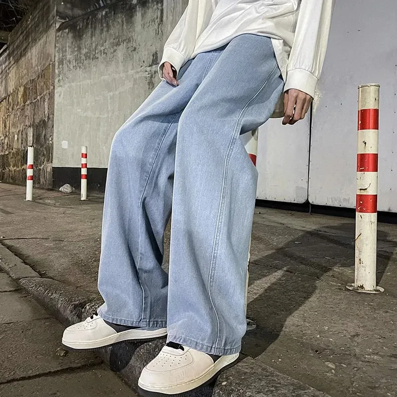 Brand Men's Jeans Korean Version Student Casual Pants High Street Straight Loose Wide Leg Jeans Black Grey Blue Baggy Jeans — image 5