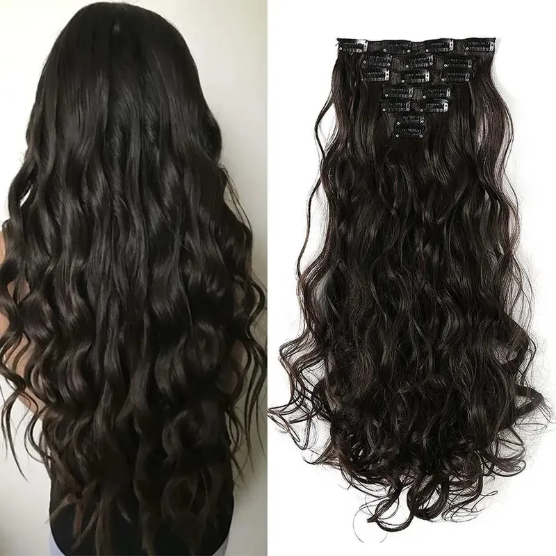 22 Inch Elegant Sexy Hair Curly Extensions 7Pcs/Set 16 Clips Long Curly Wave-Body Wave Hair Extensions Clip In Hair Extensions — image 8