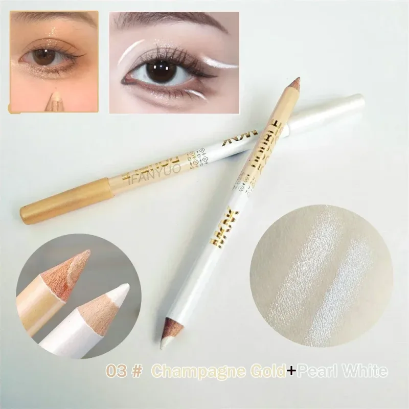 Mulitfuntional Two-Tone Black White Wood Eyeliner Pencil Pearl Highlighter Makeup Pen Brown Eyebrow Draw Lower Eyelash Cosmetics