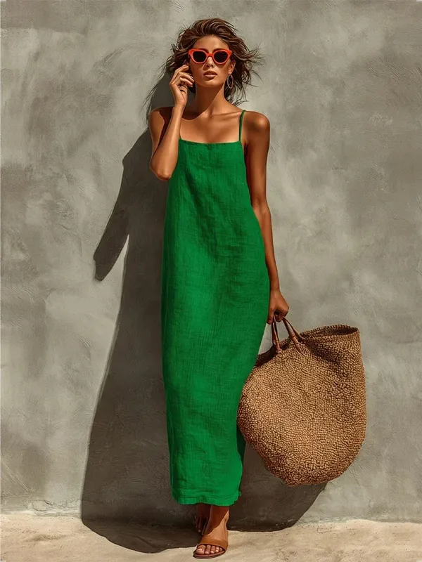 Yaz Kadın Düz Renk Rahat Rahat Kayma Sundress Kum Beachwear Backless Kolsuz Gevşek Maxi Uzun Tatil Elbiseleri — image 13