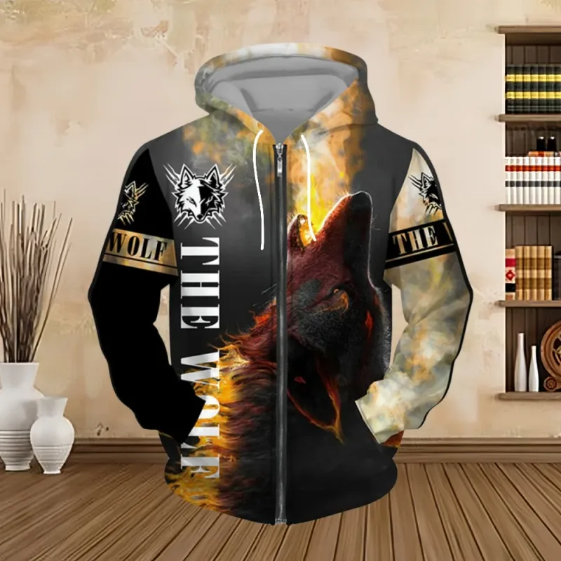 Sweatshirt Hoodie Lelaki Musim Bunga dan Musim Luruh Cetakan Digital 3D Siri Harimau Zip up Hoodies Fesyen Baju Sweat Peribadi untuk Lelaki — image 10
