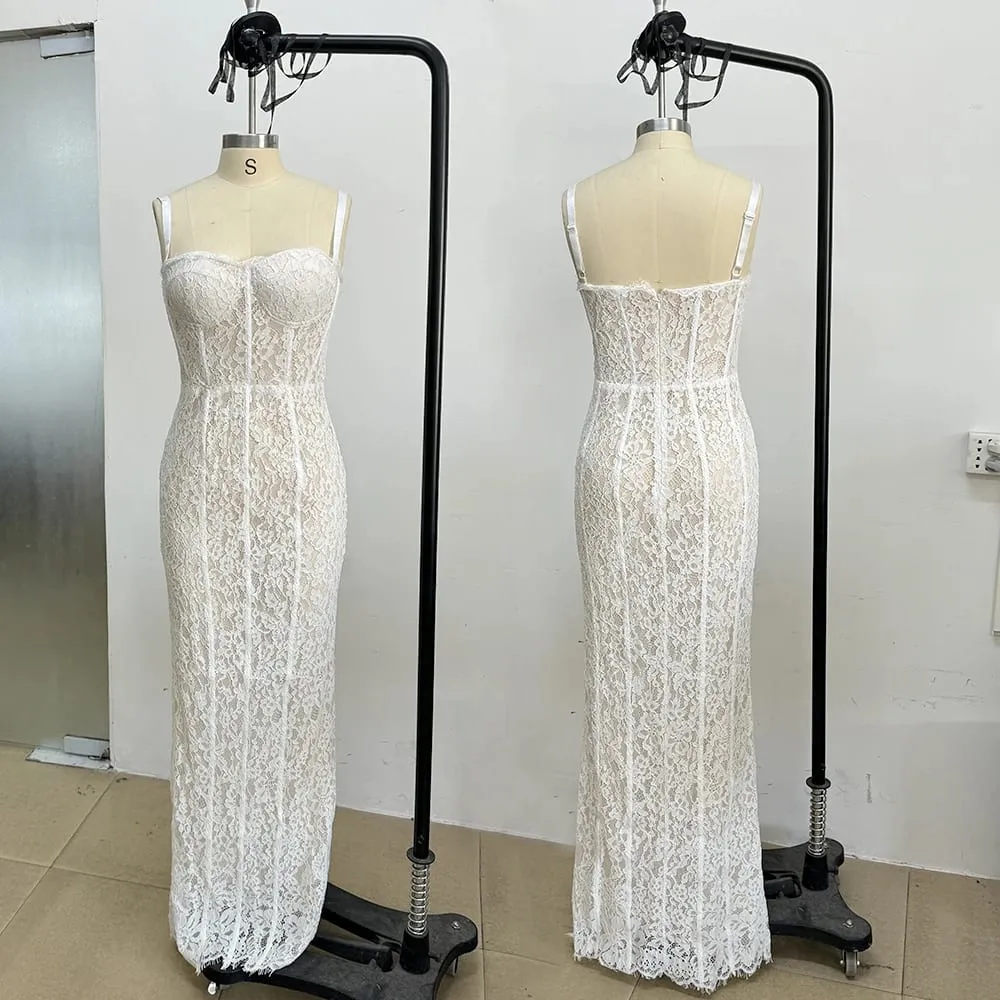 Fashionable Elegant Lace Corset Maxi Dress Vintage Spaghetti Strap Bustier Bodycon Evening Gown for Dinner Party Wedding Guests