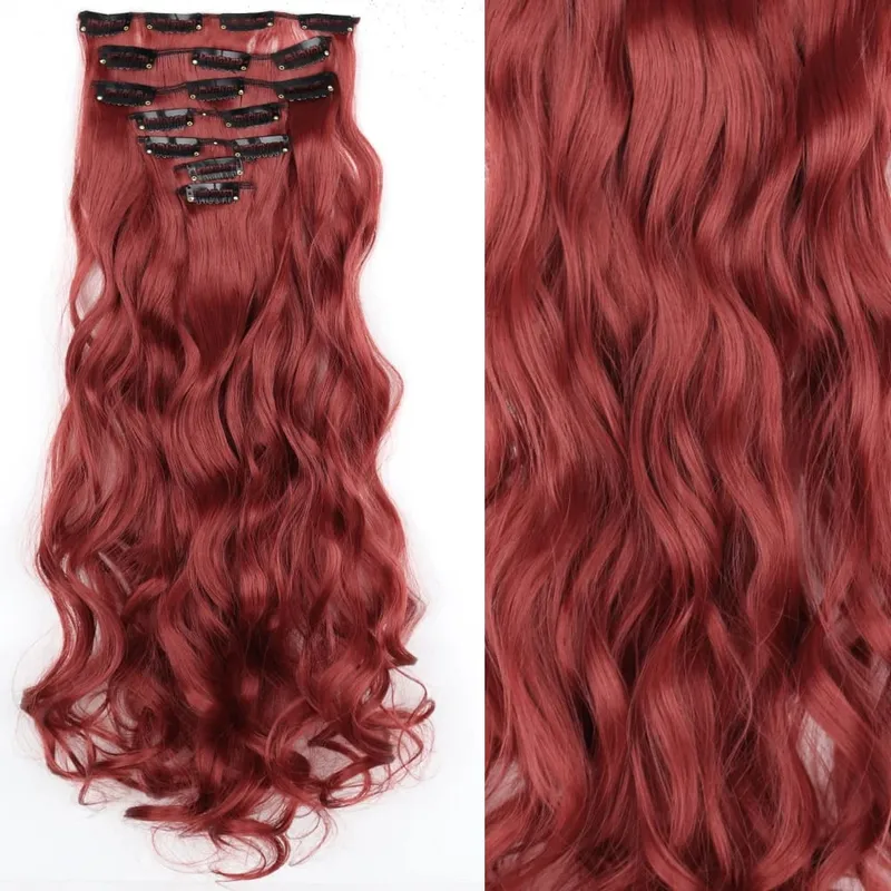 16 Clips 7Pcs/Set Hair Extensions Long Wavy Hairstyle Natural Synthetic Black Blonde Hairpieces Heat Resistant For Women — image 30