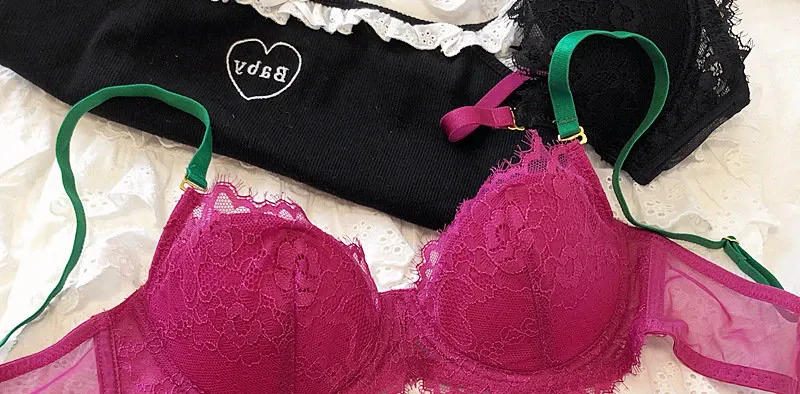 Push-Up Minimizer Bra Set Plus Size Women - African Dopamine French Lace Underwire Bralette Sexy Big Bust Thin Soft Cups