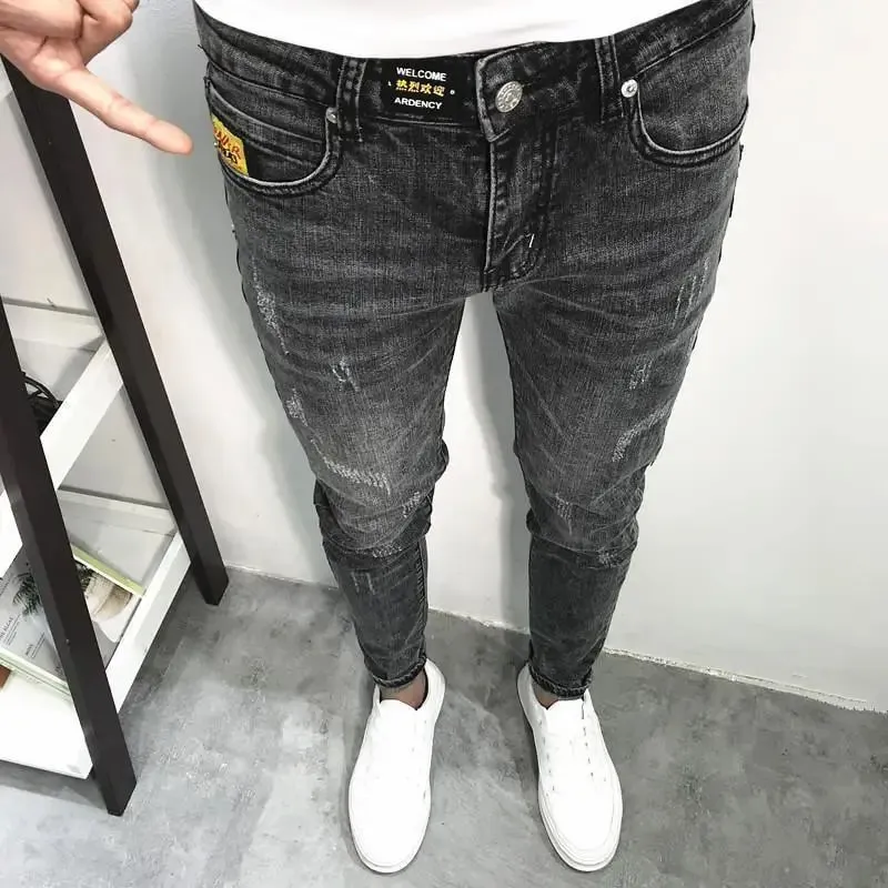 Spring Autumn 2024 Kpop Fashion Men's Denim Jeans Casual Slim Long Pants Korean Solid Black Boyfriend Designer Luxury Jeans — image 5