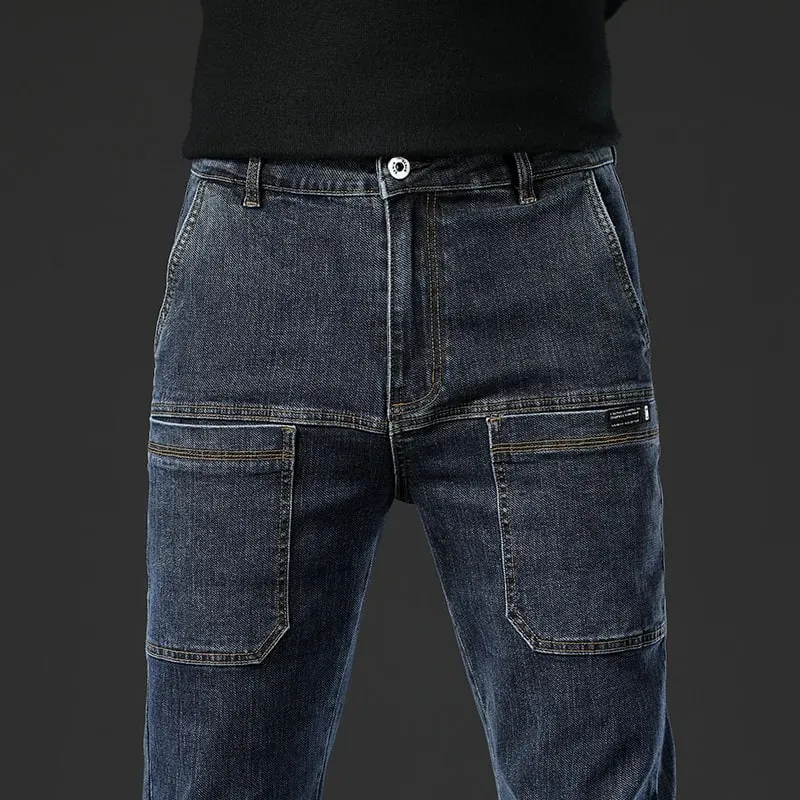6 Pocket Design Denim Jeans Men's 2025 New High Elasticity Denim Casual Trousers Straight Male Pants Fashion Mid-waist Jeans — image 11