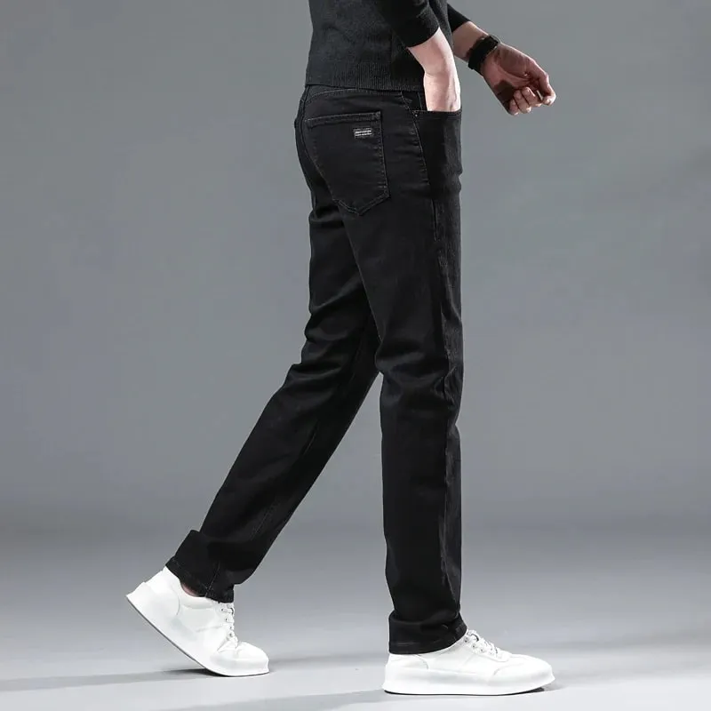 Autumn Black Men Straight Jeans Business Casual Stretch Classic Denim Pants Regular Fit Comfortable Denim Trousers Male