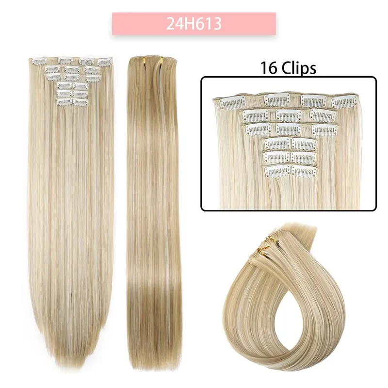 24Inchs 16 Clips in Synthetic Hair Extensions Long Straight Hairstyle Synthetic brown Black Hairpieces Heat Resistant False Hair — image 5