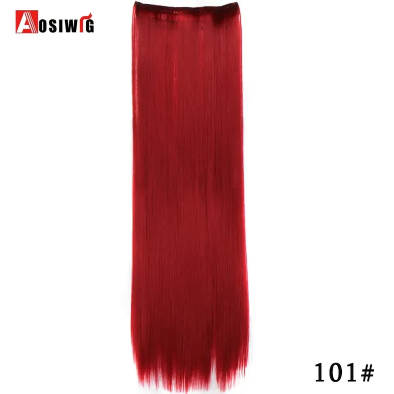 Apliques de cabelo falsos naturais longos e retos, preto, marrom, alta temperatura, sintético, 5 clipes em extensões de cabelo para mulheres