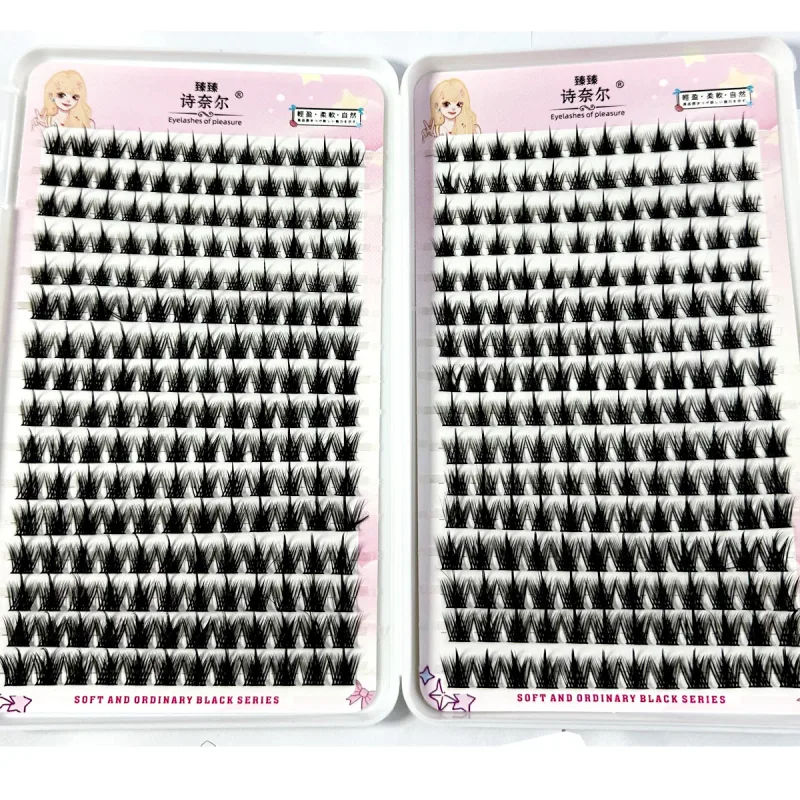 32 řad Fox Eye Manga Cluster Lashes Řasy Kočičí Eye Řasy Individuální řasy Přirozený vzhled DIY Prodloužení řas Objem Shluky řas