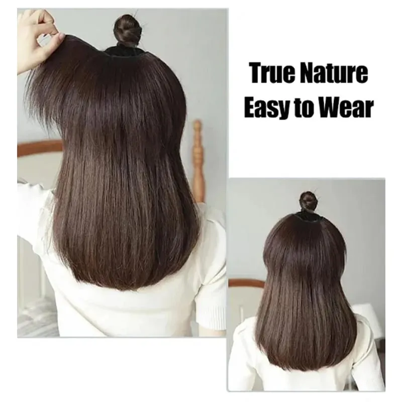 8Inch Synthetic Short Straight Internal Buckle V-shaped Half Head 4Clips Hair Extension Invisible Hairpiece for Women — image 7