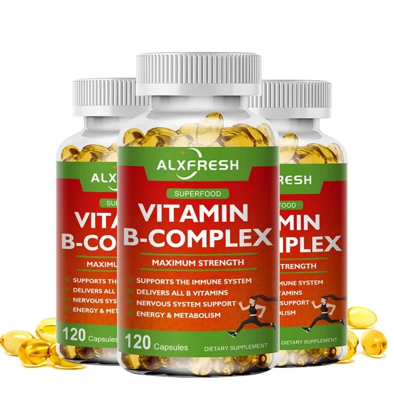 B-Complex Vitamin Supplements (B12 B1 B2 B3 B5 B6 B9 Folic Acid &Biotin) for Relieve Stress Mood Immune System Support Capsule