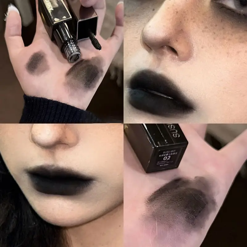 Waterproof Punk Gothic Matte Black Lipstick Purple Lipgloss Makeup Mousse Lip Mud Dark Red Brown Lipstick Non-stick Cup Lip Tint