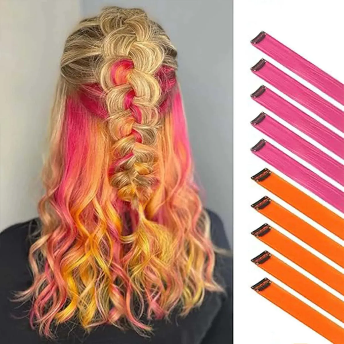 10 PCS Highlights Clip-in Synthetic Hair Extensions Hair Accessories Hairpiece for Girls Women Party Favor Cosplay Gift 22 Inch — image 10