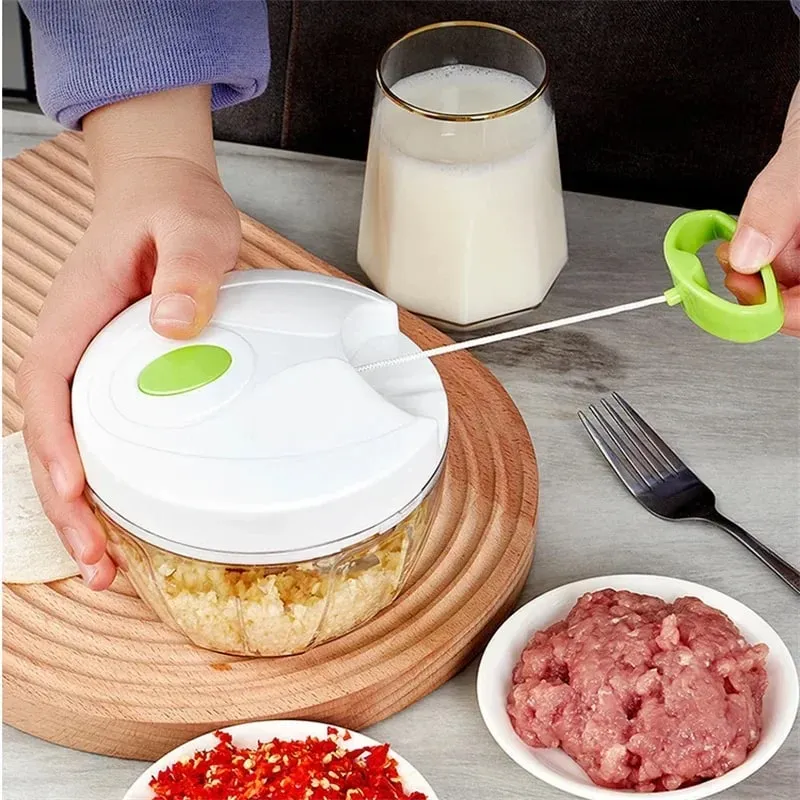 Food Shredder Processor Mini Manual Rope Garlic Cutter Meat Mincer Vegetable Onion Cutter Garlic Masher Kitchen Tools Portable — image 2