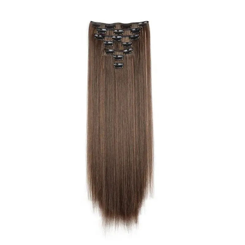 Synthetic 7 Pcs/Set Clip in Hair Extensions Natural Soft Hair Extensions 24 Inch Premium Long Straight Hairpieces for Women — image 12