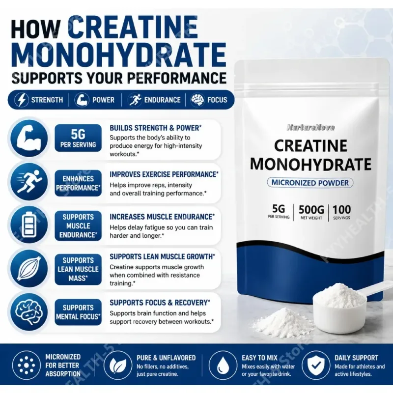 Micronized Creatine Monohydrate Powder 500g 100 Servings 5g Scoop Sports Nutrition Supplement for Men & Women — image 3
