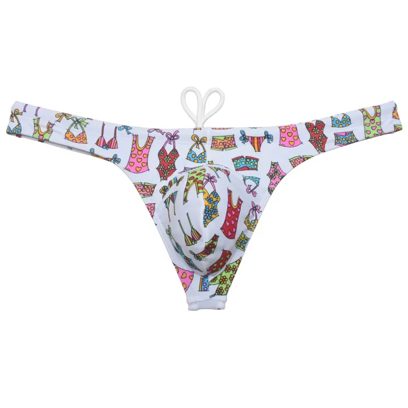 Sexy Swim Thong Men's Swimwear Bikini Briefs Drawstring Quick-dry Elastic Underwear Pouch Beach Tangas Surfing Poolside