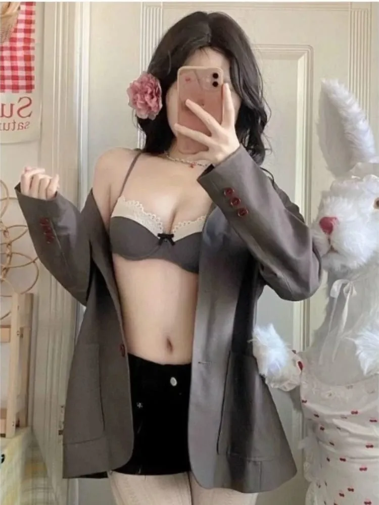 Set Bra Tekan Ke Atas Renda Perancis Payudara Kecil-Perhimpunan Pakaian Dalam Seksi & Elegan Nampak Lebih Besar Set Bra & Seluar Dalam Renda Terlaris Tahun Baru — image 4