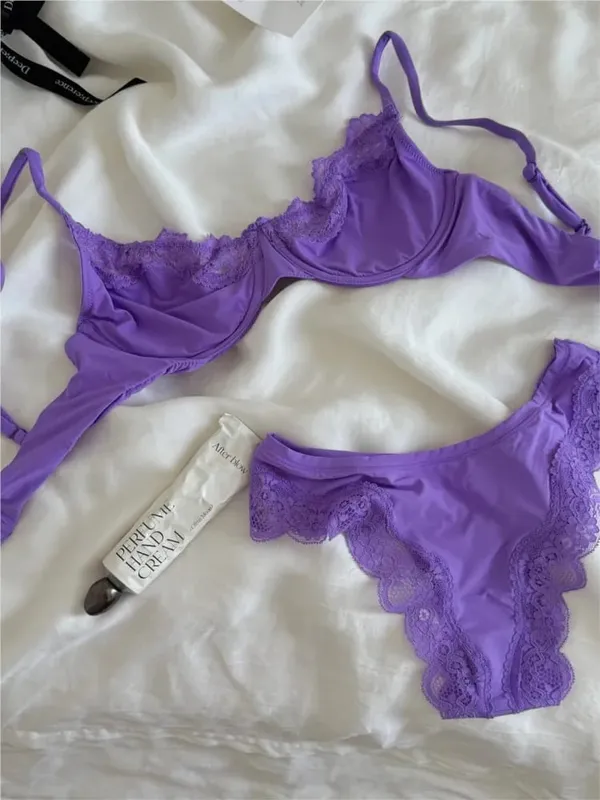 Rosafarbenes, ungefüttertes Vollschalen-BH-Set, Bügel, Spitzenbesatz, Lift, bequem, minimalistisch, nahtlos, hautfreundlich, Alltags-BHs und Höschen — image 6