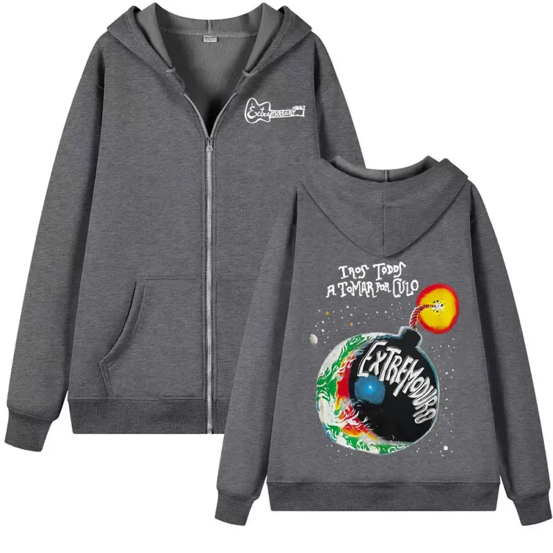 Rock Band Extremoduro Tour 2026 Zip Up Hoodies Fesyen Lelaki Gothic Fleece Sweatshirts Kot Zip Besar Hoodie Streetwear — image 3