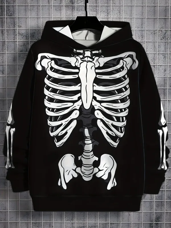 Men's Hooded Hoodies 3D Prints Skeleton Graphic Sweatshirt Drawstring Sportwear Long Sleeve Tops Street Pullover Men's Clothing