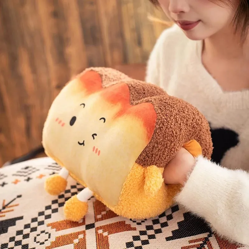 35x25cm Toast Bread Pillow Hands Warmer Winter Warm Plushie Emotion Face Human Figured Soft Cushion Decor Friend Gift — image 2