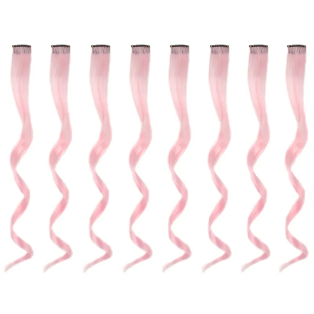 20 Inch Colourful Curly Wavy Party Highlights Clip in Synthetic Hairpieces 8 Pack Curly Colored Hair Extensions for Women