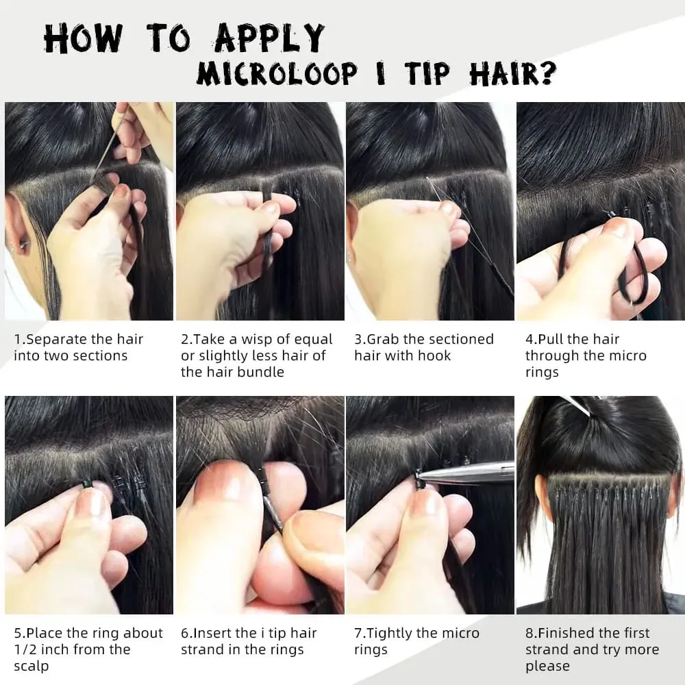 Yaki Straight Microlink I Tip Hair Extensions 12"-20" Virgin Human Hair Micro Loop Ring Hair Kinky Straight Hair For Women — image 5