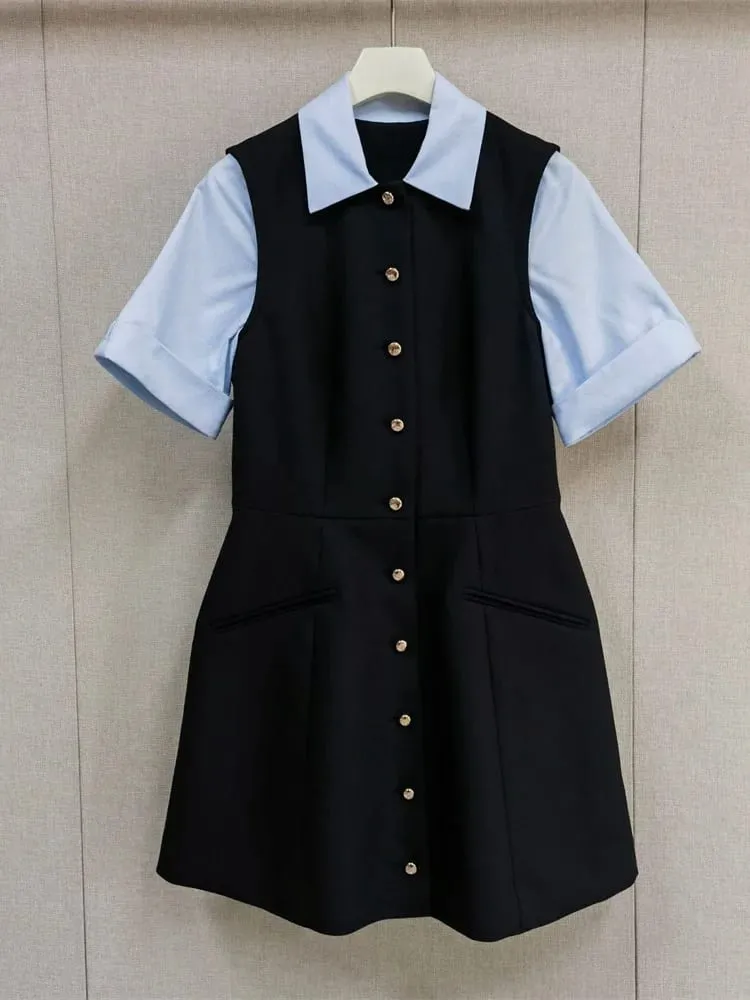 26 Early Spring Design Three Dimensional Cutting Color Blocked Women's Shirt Dress — image 2