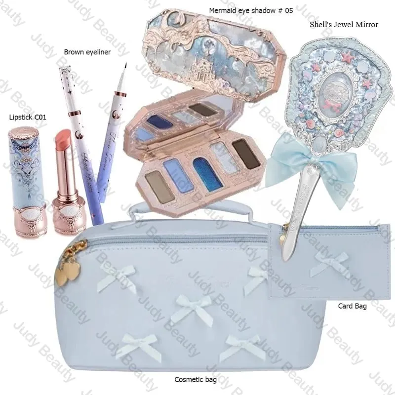 Makeup Flower Knows Set Shell Pearl Series Six Color Eyeshadow Palette Embossed Blusher Shine Lipstick Kit With Bag All In