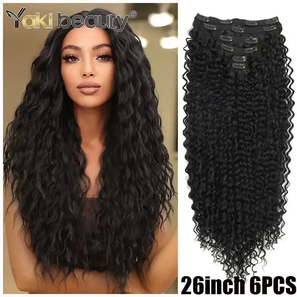Synthetic Kinky Curly Clip-in Hair Extensions 26'' Super Long Water Wave Clip In Hair 160-200grams 4 Pcs Full Head Hair Pieces — image 11