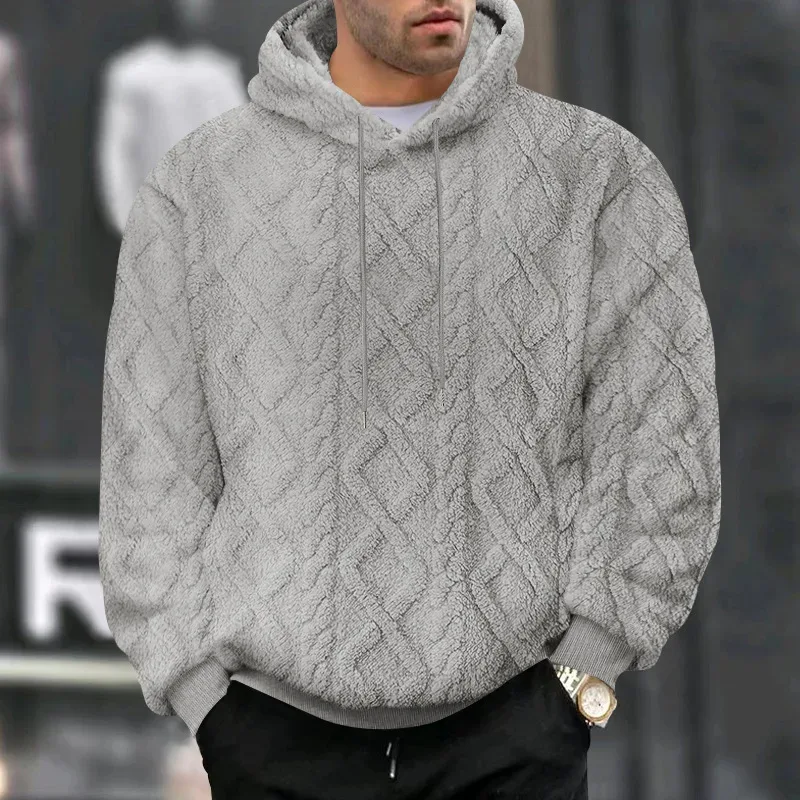 Autumn and Winter Leisure Men's High Street Jacquard Double-Sided Velvet Hooded Sports Trend Pullover Sweater Jacket — image 10