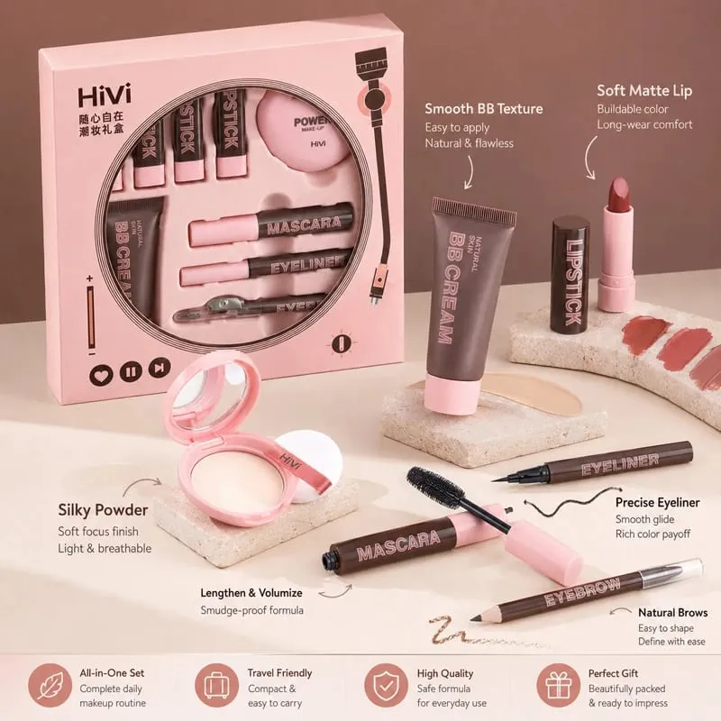 9PCS Makeup Gift Set for Women All-in-One Lipstick Mascara Eyeliner BB Cream Powder Compact Travel Beauty Kit for Beginners — image 3