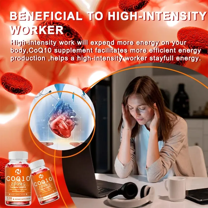 COQ10 Coenzym Q10 200mg til energi Antioxidant Kardiovaskulær Hjernesundhed Naturlig ikke-GMO