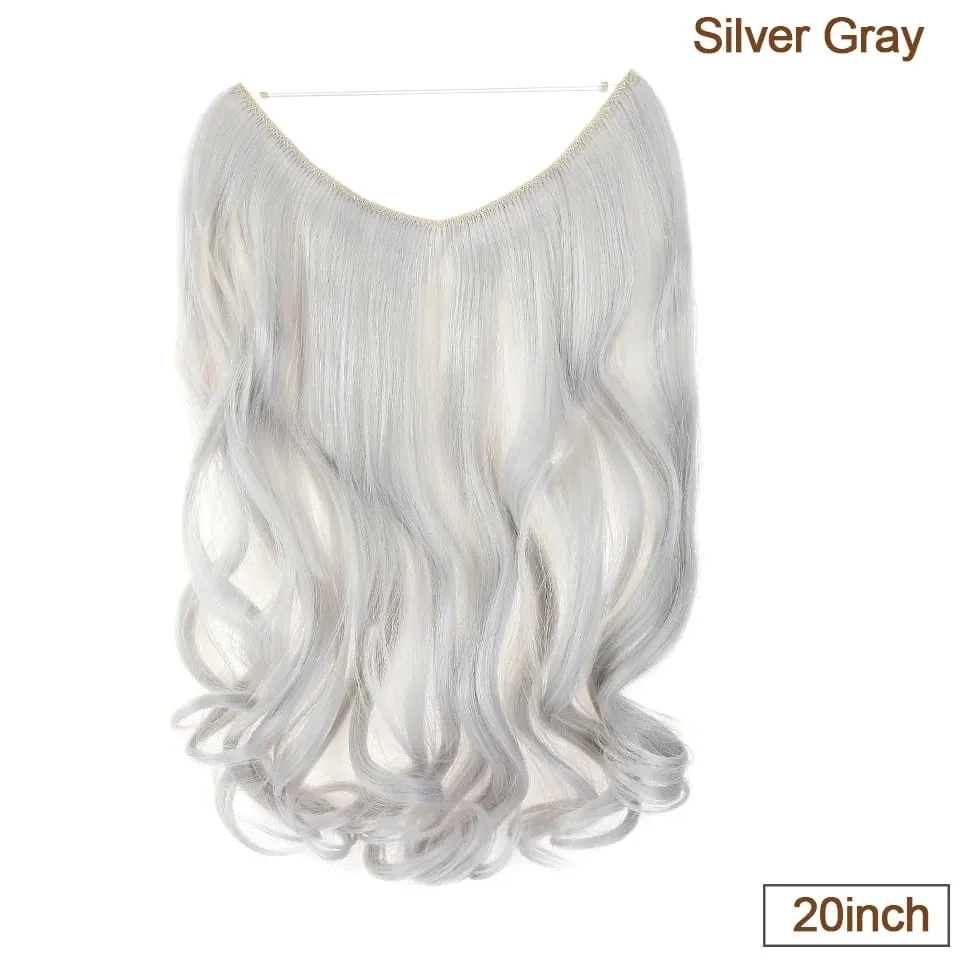 Synthetic Invisible Wire Hair Extensions Transparent Wire AdjustableLong Wavy Curly Secret Hairpiece 20 Inch for Women