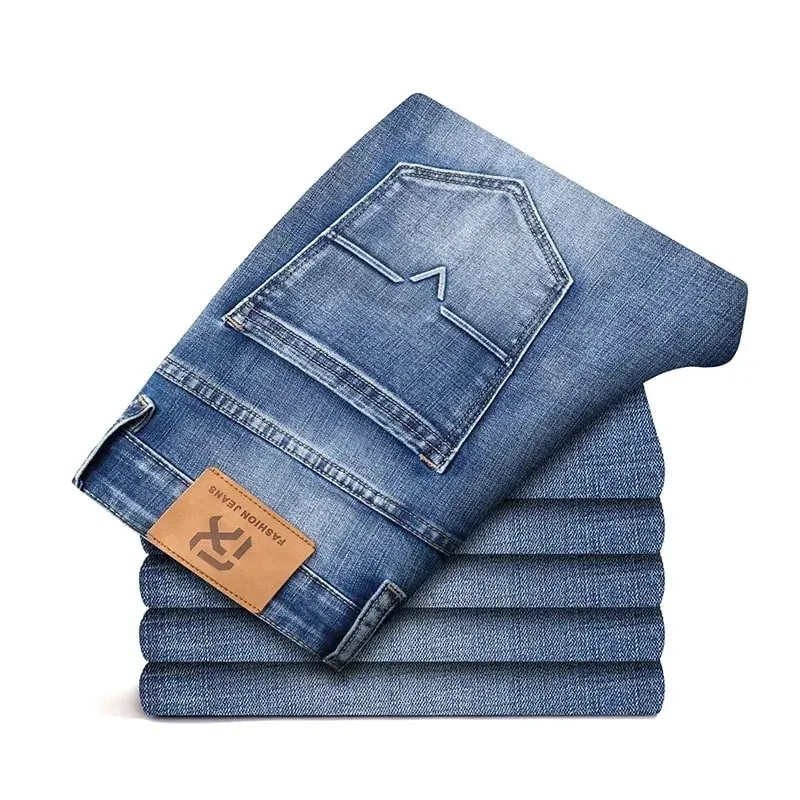 2026 Regular Fit Jeans Classic Style Spring Summer New Men's Light Blue Stretch Denim Fabric Pants Male Brand — image 3