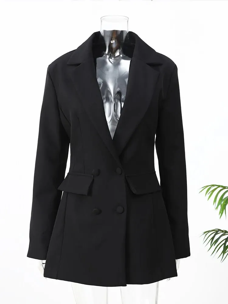 Bayan Katı Bel Cinching Blazer Elbise Moda Tam Kollu Yaka V Yaka Kruvaze Ince vestidos 2026 Ofis Sokak Elbisesi