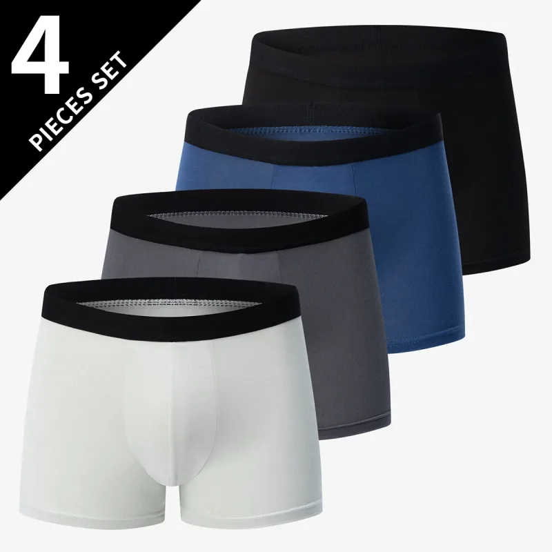 4 แพ็คยุโรปและอเมริกาขนาดผู้ชายสีทึบเซ็กซี่กางเกงบ็อกเซอร์ต้านเชื้อแบคทีเรียระบายอากาศขนาดบวกกางเกงขาสั้นผู้ชายชุดชั้นใน — image 9