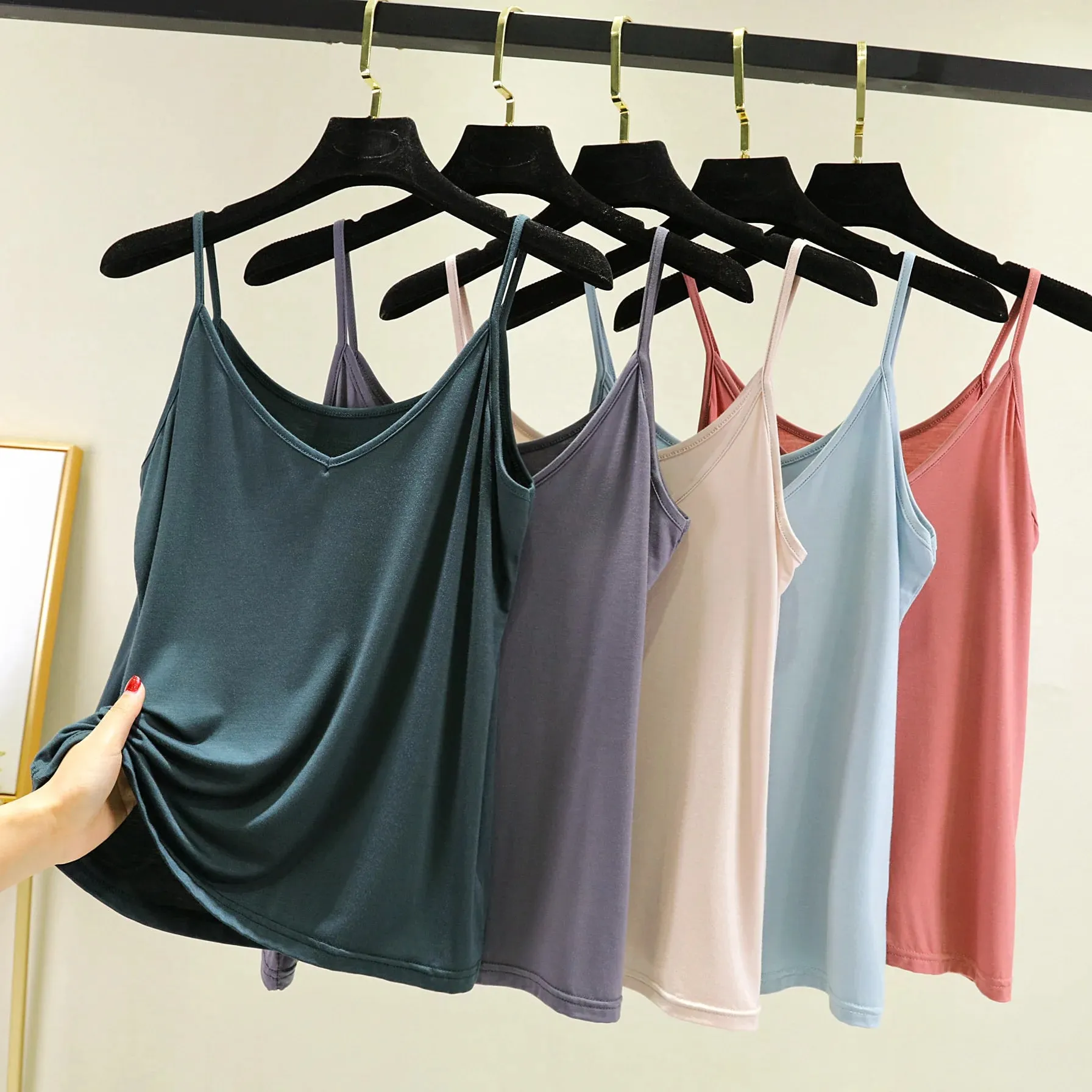 Spaghetti Strap tops Women Halter V Neck Camis Tank Solid color basic sleeveless Camisole Top — image 4